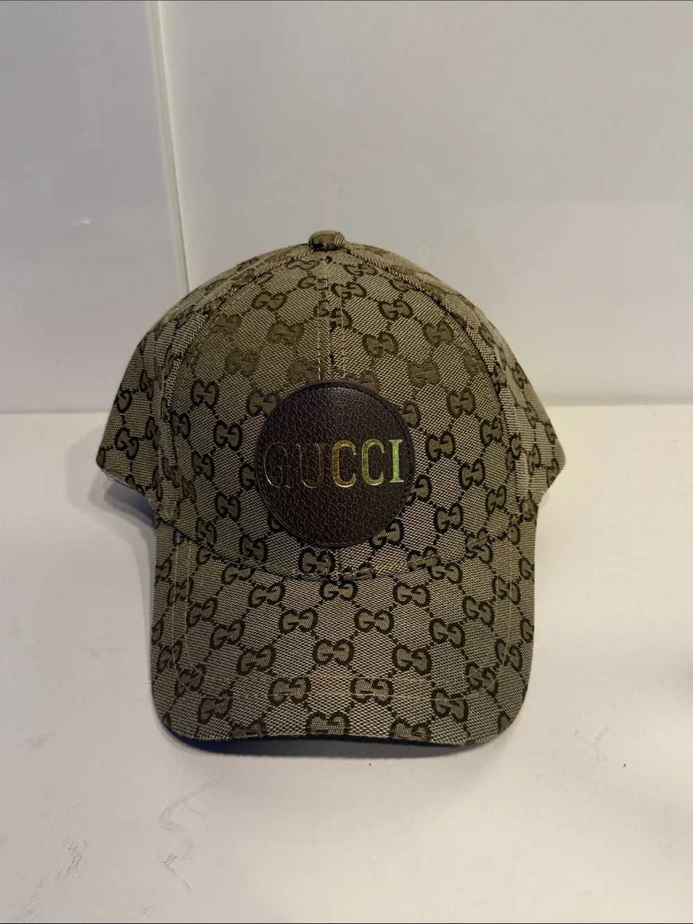 Gucci Beige Monogram Canvas Baseball Cap with Brown Logo Patch Men’s hat